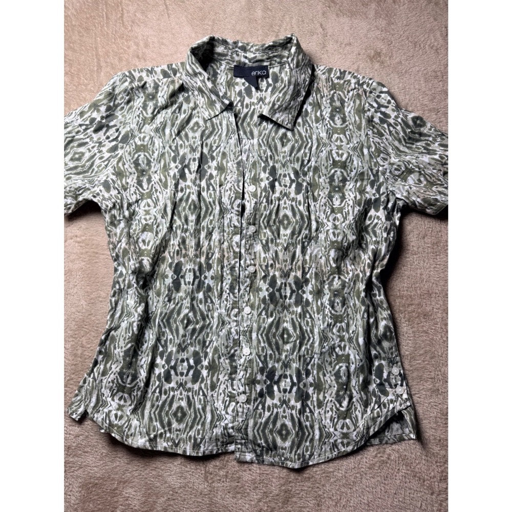 Erika Womens PM Petite Medium Ikat Abstract Button Down Top Granola Girl Boho